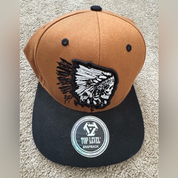 TOP LEVEL (SKULL) Brown and Black Snapback Hat - Picture 1 of 14
